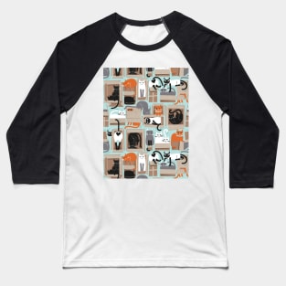 Purfect feline architecture // pattern // aqua background cute cats in cardboard boxes Baseball T-Shirt